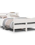 vidaXL Рамка за легло с табла бяла 120x190 см борово дърво масив