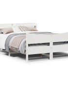 vidaXL Рамка за легло с табла бяла 135x190 см борово дърво масив