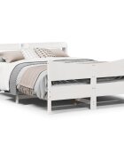 vidaXL Рамка за легло с табла бяла 140x190 см масивно дърво