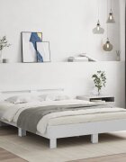 vidaXL Рамка за легло с табла бяла 140x200 см инженерно дърво