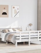 vidaXL Рамка за легло с табла бяла 150x200 см борово дърво масив