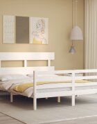 vidaXL Рамка за легло с табла бяла 160х200 см масивно дърво