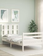 vidaXL Рамка за легло с табла бяла 90x200 см масивно дърво