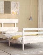 vidaXL Рамка за легло с табла бяла 90x200 см масивно дърво