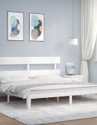 vidaXL Рамка за легло с табла бяла Super King Size дърво масив