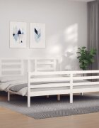 vidaXL Рамка за легло с табла бяла Super King Size дърво масив