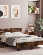 vidaXL Рамка за легло с табла и LED опушен дъб 135x190 см