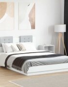 vidaXL Рамка за легло с табла и LED осветление бяла 150x200 см