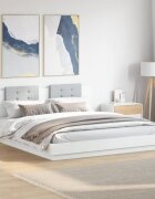 vidaXL Рамка за легло с табла и LED осветление бяла 180x200 см
