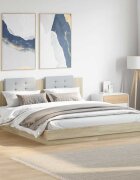 vidaXL Рамка за легло с табла и LED осветление дъб сонома 160x200 см