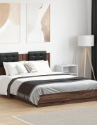 vidaXL Рамка за легло с табла и LED осветление кафяв дъб 135x190 см