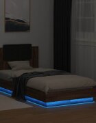 vidaXL Рамка за легло с табла и LED осветление кафяв дъб 75x190 см