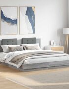 vidaXL Рамка за легло с табла и LED осветление сив сонома 160x200 см