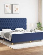 vidaXL Рамка за легло с табла синя 200x200 см плат