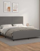 vidaXL Рамка за легло с табла сива 160x200 см изкуствена кожа