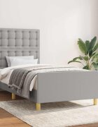 vidaXL Рамка за легло с табла светлосива 90x200 см плат