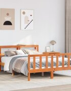 vidaXL Рамка за легло с табла восъчнокафяв 135x190 см масивно дърво
