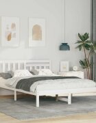 vidaXL Рамка за легло с таблото Бяло 135 x 190 cm Солидно борово дърво