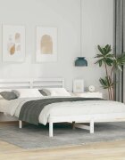 vidaXL Рамка за легло с таблото Бяло 140 x 220 cm Солидно борово дърво