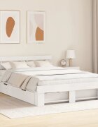 vidaXL Рамка за легло с таблото Бяло 160 x 200 cm Солидно борово дърво