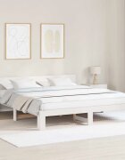 vidaXL Рамка за легло с таблото Бяло 200 x 200 cm Солидно борово дърво