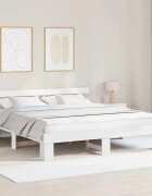 vidaXL Рамка за легло с таблото Бяло 200 x 200 cm Солидно борово дърво