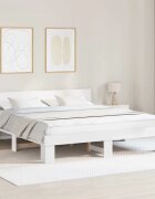 vidaXL Рамка за легло с таблото Бяло 200 x 200 cm Солидно борово дърво