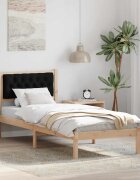 vidaXL Рамка за легло с таблото Черно 90 x 190 cm Солидно борово дърво
