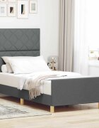 vidaXL Рамка за легло с таблото Тъмносив 90 x 190 cm текстил