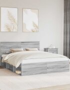 vidaXL Рамка за легло Сив Сонома 160 x 200 cm Солидно борово дърво