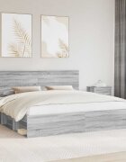 vidaXL Рамка за легло Сив Сонома 200 x 200 cm Солидно борово дърво