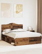 vidaXL Рамка за легло Старо дърво 150 x 200 cm Солидно борово дърво