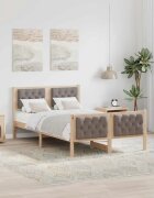 vidaXL Рамка за легло Таупе 135 x 190 cm Солидно борово дърво