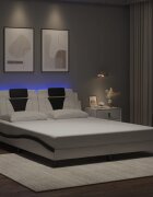 vidaXL Рамка за легло Viana с LED без матрак бяло-черна 160x200 cм