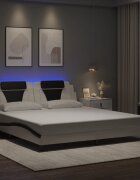 vidaXL Рамка за легло Viana с LED без матрак бяло-черна 180x200 см