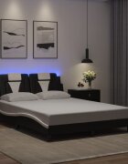 vidaXL Рамка за легло Viana с LED без матрак черно-бяла 140x200 cм