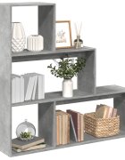 vidaXL Разделител за стая/библиотека 3 нива бетонно сив 123x29x123 см