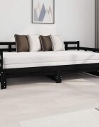 vidaXL Разтегателна кушетка черна борово дърво масив 2x(90x190) см