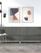 vidaXL Разтегателно канапе с подлакътници тъмносиво плат