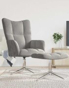 vidaXL Релаксиращ стол с табуретка светлосив кадифе