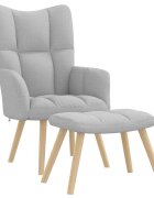 vidaXL Релаксиращ стол с табуретка за крака Cloud Grey Fabric