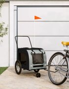 vidaXL Ремарке за колело за любимци черен и сив Оксфорд плат и желязо