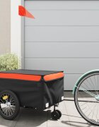 vidaXL Ремарке за велосипед черно и оранжево 45 кг желязо