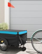vidaXL Ремарке за велосипед черно и синьо 45 кг желязо