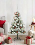 vidaXL С изкуствено коледно дърво Зелен и бял 120 cm
