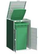 vidaXL Съхранение на кофа за боклук на колелца за единичен кош зелено 72x81x115 см стомана