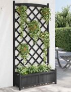 vidaXL Саксия за цветя с решетка черна 90x35x180 см масивна ела