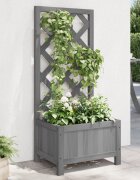 vidaXL Саксия за цветя с решетка сива 40x30x90 см масивна ела