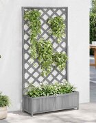 vidaXL Саксия за цветя с решетка сива 90x35x180 см масивна ела