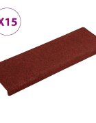 vidaXL Самозалепващи се постелки за стълби 15 бр. 65x21x4 см бордо червени правоъгълен кант